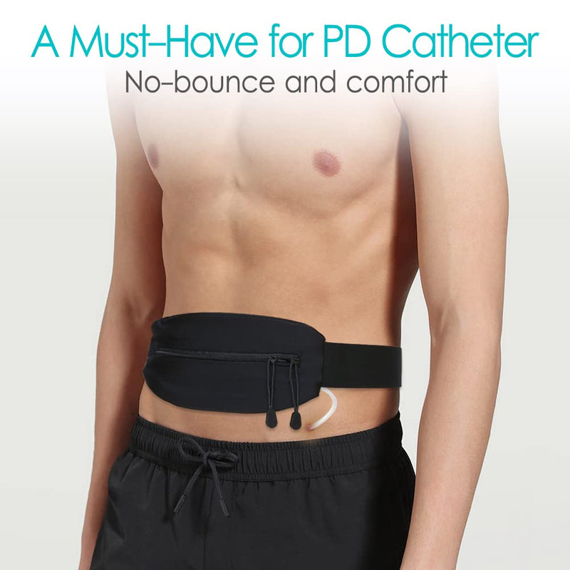 Peritoneal Dialysis Belt PD Catheter Holder Large Pocket G-Tube Abdominal Peg Feeding Tube Belts Kidney Protector Supplies for Adults Women Men Black