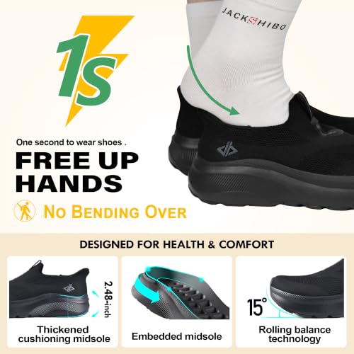 Men Slip in Free up Hands Shoe Wide Toe Box Arch Support Orthopedic Walking 10.5 Wide Slip On-black