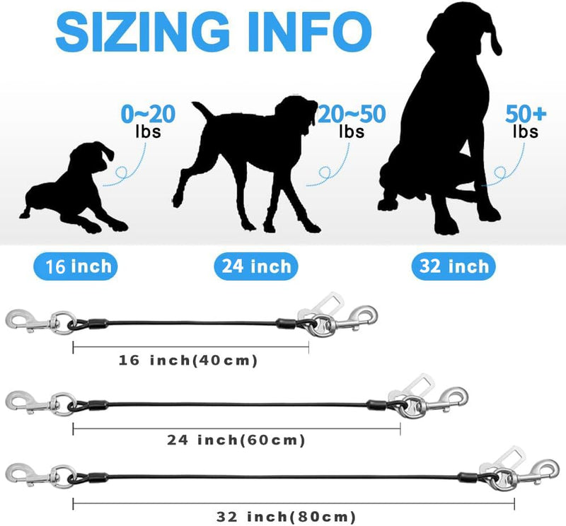 Mi Metty Dog Car Seat Belt, Bite-Resistant Dog Leash Made of Steel Wire with Car, Dog Car Seat Belt for All Dogs Black + Black 32 Inch/80 CM - BeesActive Australia