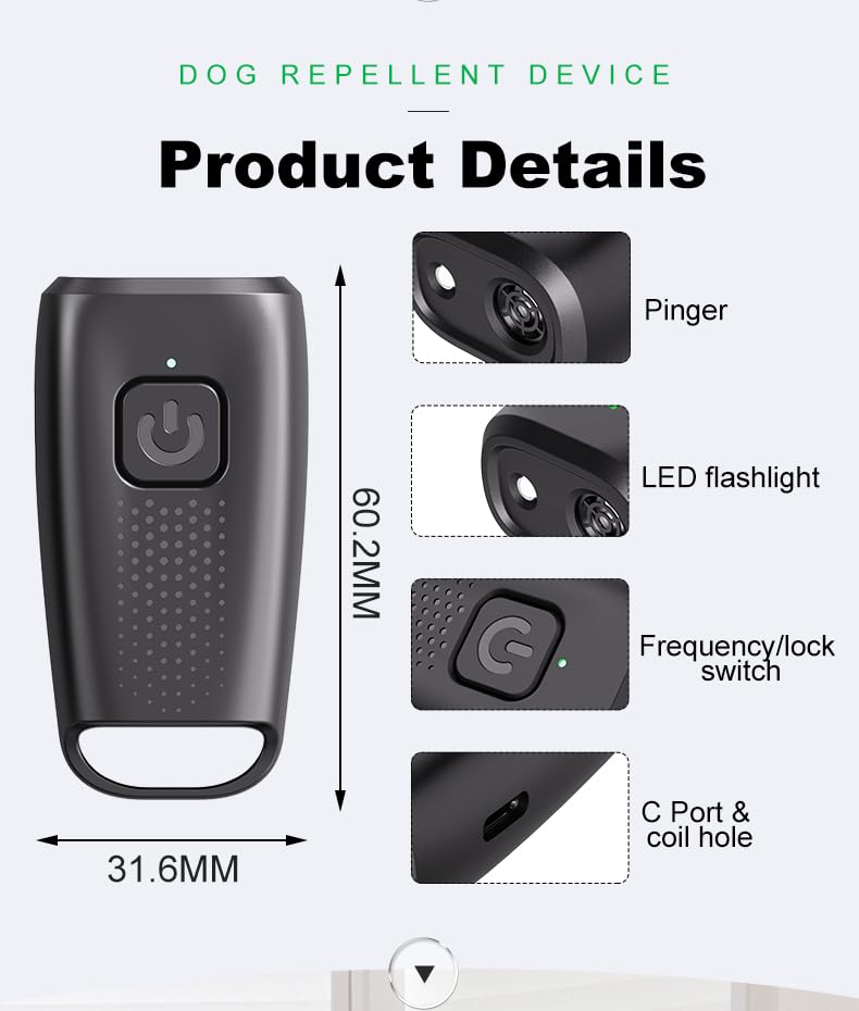 Dog Bark Deterrent Device Mini Ultrasonic Dog Repellent, Portable Dog Training Device, Anti-Barking Device, Dog Repellent and Dog Prevention Device, Rechargeable Dog Bark Deterrent Devices