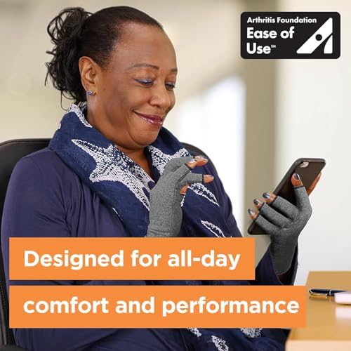 IMAK Compression Arthritis Gloves - Fingerless, Support for Joint Pain & Circulation, Unisex, Compression Gloves Small Grey