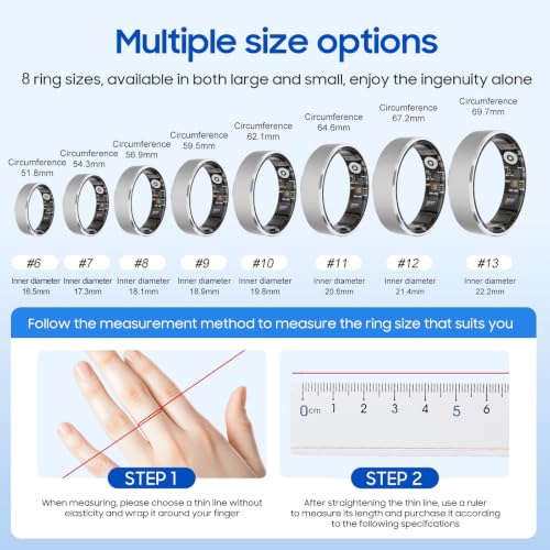 Smart Health Ring, Featuring Stress and Sleep Monitoring Functions, Compatible with iOS and Android,Waterproof Fitness Tracker for Women & Men, No Subscription Fee. (Silver, 9) Silver