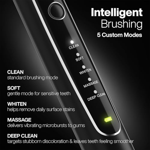 Aquasonic Black Series PRO – Ultra-Whitening Electric Toothbrush – 5 Modes & Smart Timers – Premium Travel Case & 6 Proflex Brush Heads – ADA Accepted Toothbrush 1 Count (Pack of 1)