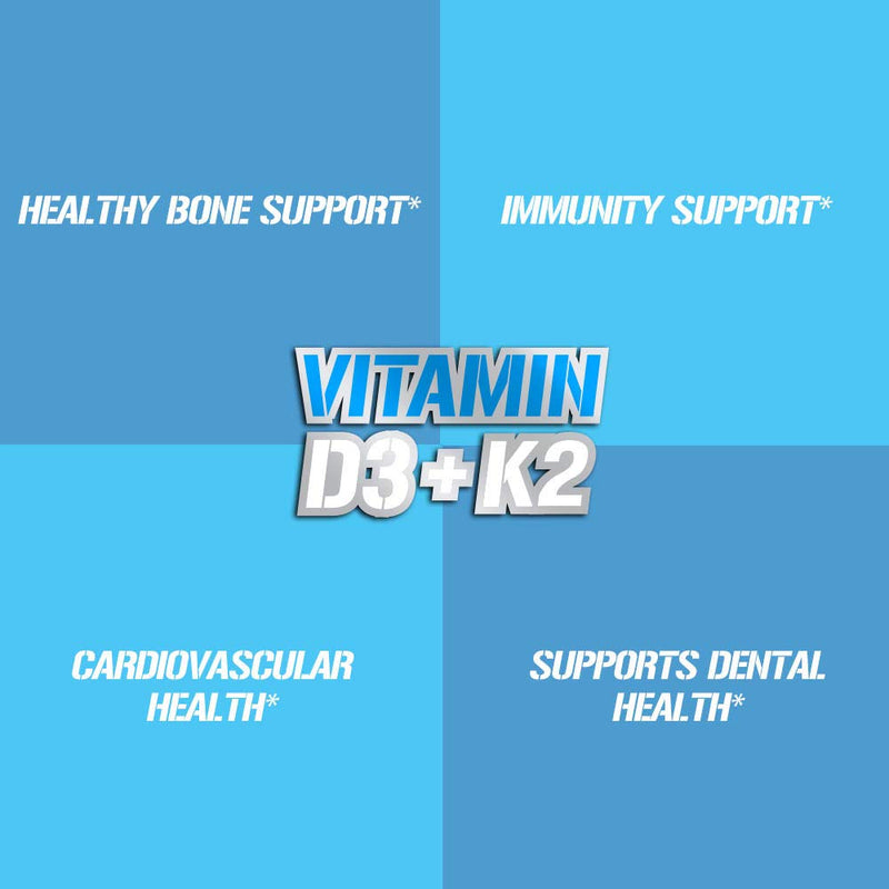 EVL Vitamin D3 K2 Supplement - 5000IU Vitamin D - 90mcg VIT K - 60 Servings | For Heart, Bone and Immune System Support - High Absorption - Gluten Free Veggie Capsules