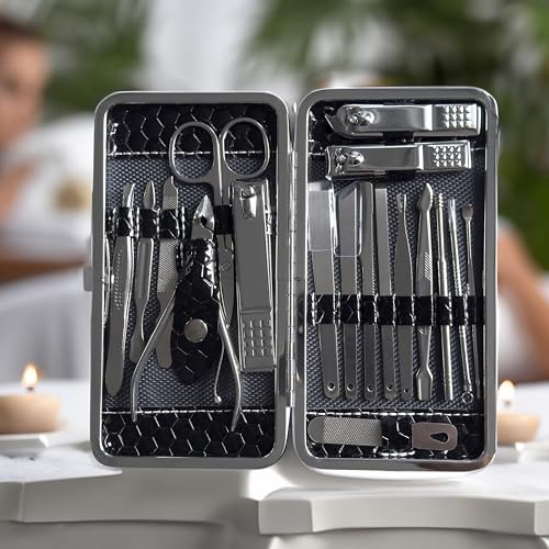 Nail Clipper Set with Case – 18-Piece Manicure & Pedicure Kit for Men & Women, Stainless Steel Tools with Tweezers & Cuticle Care