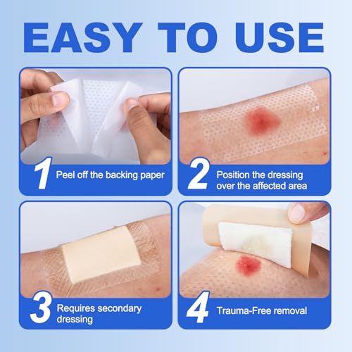 FRESINIDER Silicone Wound Contact Layer 4” x 3”, 10 Pack Non-Adherent Silicone Dressing for Gentle Removal, Protects Fragile & Sensitive Skin, Ideal for Surgical Wounds, Burns, Ulcers, Skin Tears
