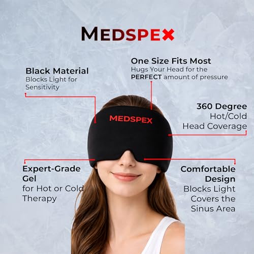 Migraine Relief Cap [One Size] Headache Relief Cap for Cooling Ice Head Wrap, Hot/Cold Therapy Compression Gel Sinus Cover |Head Wrap for Tension, Puffy Eyes |Healthcare Hot & Cold Therapies Black - Head