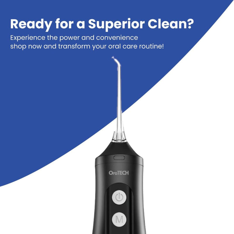 OraTECH Water Dental Flosser, Portable Cordless Oral Irrigator 350ML Rechargeable Travel IPX7 Waterproof Electric Flossing for Teeth Cleaning (Black) Black