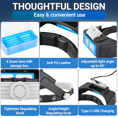 Magnifying Glasses with Light for Close Work, 1.5X-3.5X Headband Magnifier Grey and Black