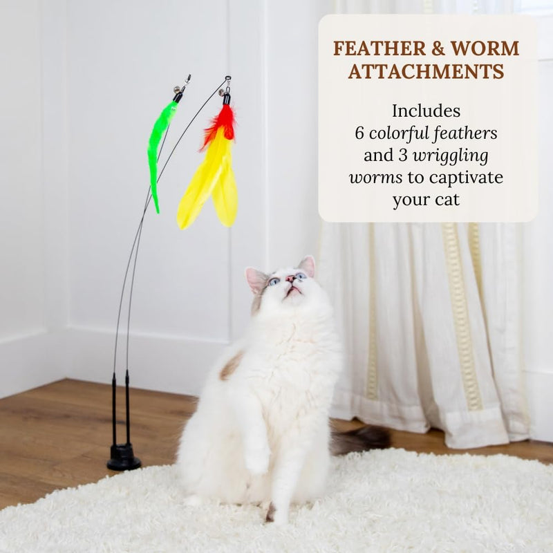 Cat Wand Toy Cat Fishing Pole Toy Cat Feather Toy Suction Cup Cat Toys for Indoor Cats Cat Toys Wand Feather Wand Cat Toy Feather Cat Toy Multisurface Cat Feather Wand Toy Cat Teaser Bundle 2 - BeesActive Australia