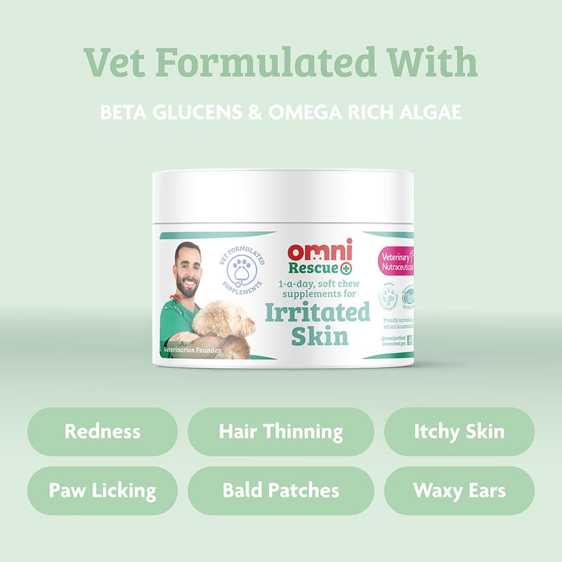Omni Dog Itchy Skin Relief - Dragons’ Den Winners, One-a-Day Dog Allergy Relief Supplements with Beta Glucans & Omega-Rich Algae to Support Irritated Skin, Ears & Paws, 30 Servings, Small 0-15 Kg Meaty Small Dog (0-15kg)