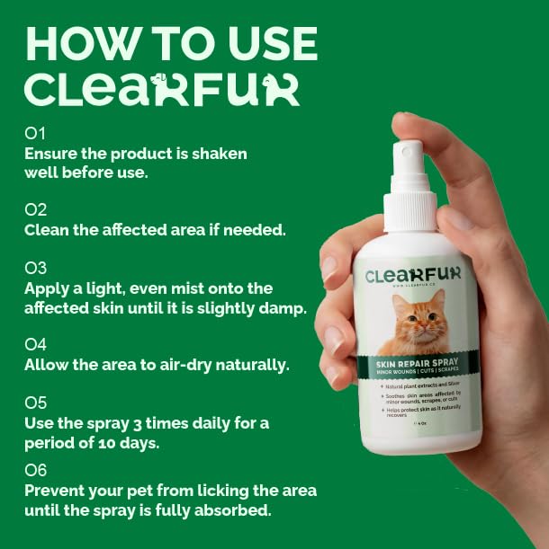 Cat Skin Repair Spray | No-Touch Spray for Cuts, Scrapes, Abrasions & Sores | Supports Skin & Fur Recovery | Natural Ingredients| Vet-Tested | Made in USA