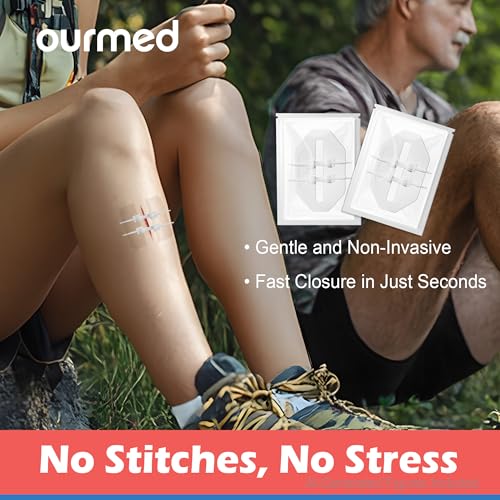 Ourmed Wound Closure Strips(2.4"x 2.8" - 4 Pcs), Butterfly Bandages for Wound Care, Steri Emergency Laceration Closures Without Stitches for Outdoors Use 2.4x 2.8 Inch