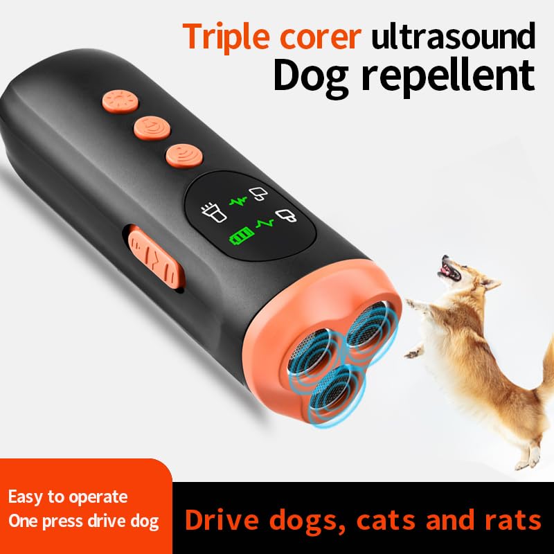 Dog Bark Deterrent Device | 33ft Range Anti-Bark & Anti-Bite Device | Triple Ultrasound + Dual-Mode Light | Safety Lock + Portable Charging | Outdoor Dog Training & Protection