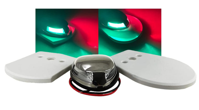 Pactrade Marine Boat Horizontal Mount SS304 Navigation Light 1NM LED Green Starboard Red Port 50LM Light 12m 225 Degrees DC10-30V/2W 2 Types of Mounting Stainless Steel Housing