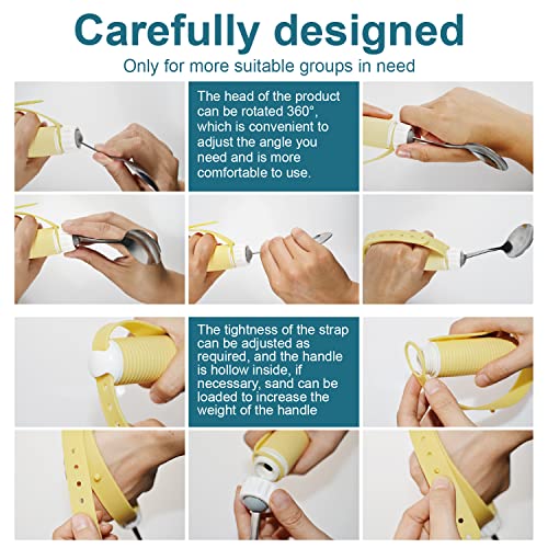 Adaptive Utensils Spoons Forks Set Weighted, Non-Slip Handles & rubber strap, for Hand Tremors & Muscle Weakness, Arthritis, Parkinson’s, Elderly; Dishwasher Safe,Stainless Steel