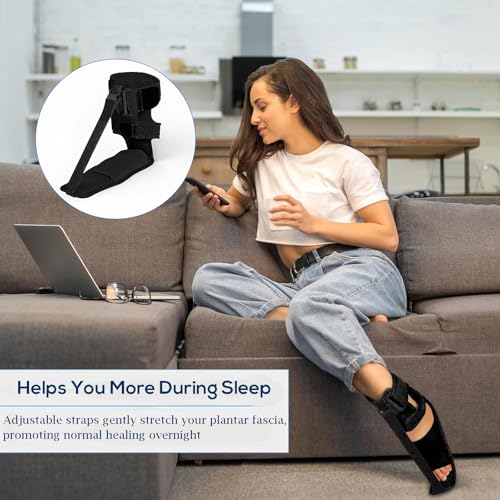 Plantar Fasciitis Night Splint for Men & Women, Adjustable Foot Drop Brace with Arch Support, Relief for Achilles Tendonitis, Heel Spur Pain - Day & Night Use (Blue) Blue