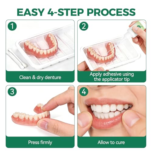 Dental Lab Instant Bonding, Professional Denture Repair Adhesive Kit, Fast Setting in 1 Min, Fix Broken Dentures &Retainer at Home, Strong Dental Adhesive Glue with Tools (10ML) Denture Use