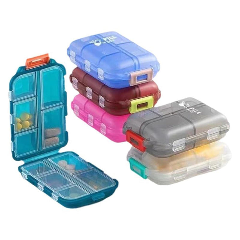 10 Grid Pill Organizer Compact Daily Portable Travel Storage Case with Labels for Vitamin Supplement Carrying Grey 1 Pack Gray