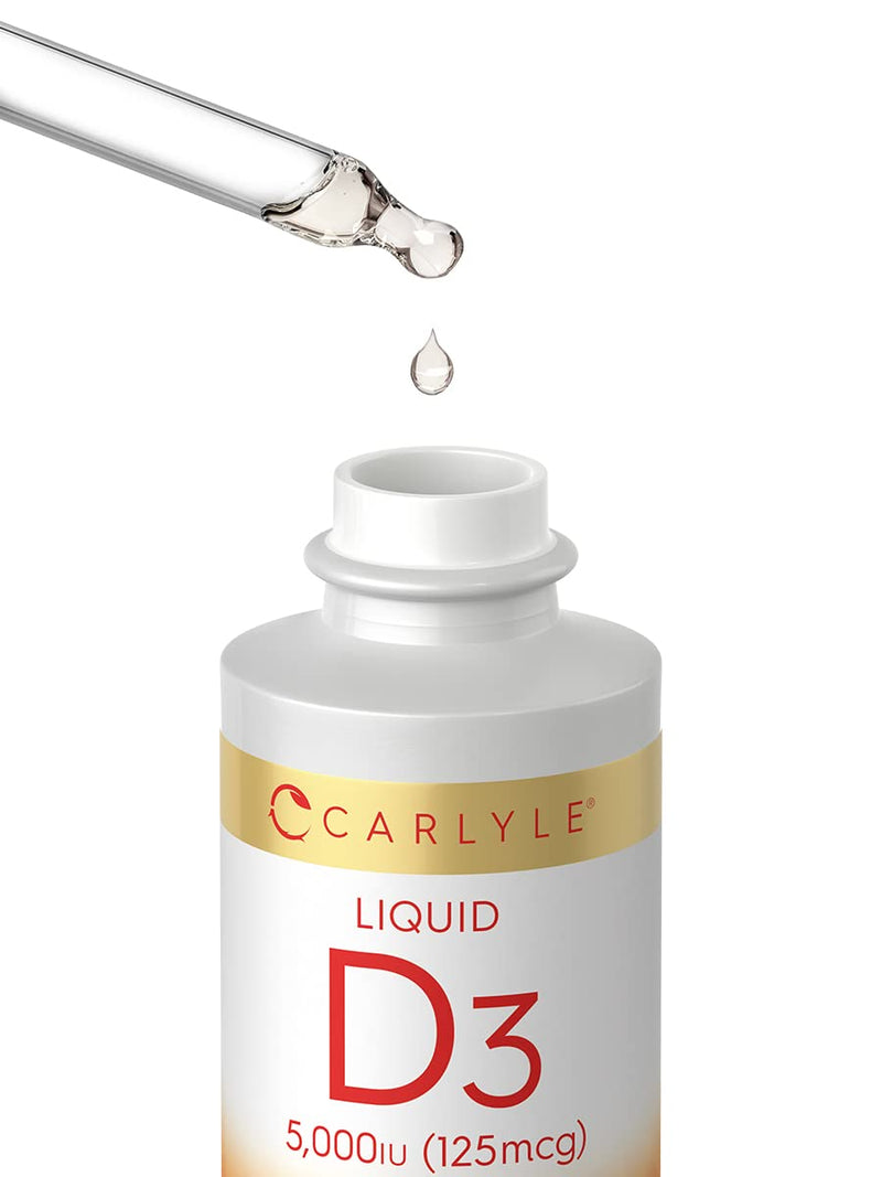 Carlyle Liquid Vitamin D3 | 5000 IU (125 mcg) | 2 oz | Vegetarian, Non-GMO, and Gluten Free Supplement | Vitamin D Liquid Drops for Adults 2 Fl Oz (Pack of 1)