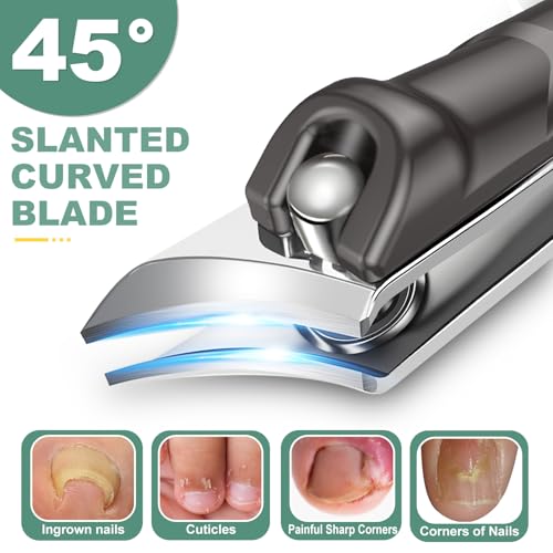 Toenail Clippers for Seniors Thick Toenails, CLPPNA Angled Head Large Toe Nail Clippers Set for Men, Heavy Duty 45° Ingrown Toenail Clippers, 37mm Wide Opening Nail Cutter with Long Handle, 6PCS 6PCS(Ingrown & Angled & Slanted）