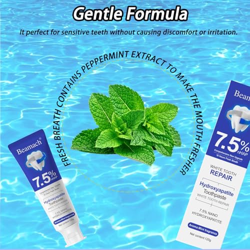 7.5% Hydroxyapatite Toothpaste – Nano Hydroxyapatite Whitening Toothpaste for Enamel Protection & Tooth Strengthening, Fluoride-Free Probiotic Formula with Gentle Mint Flavor & Fresh Breath (3) 3