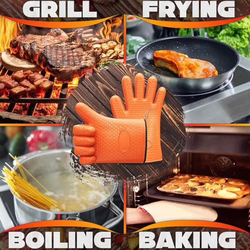 Silicone Grill Gloves for Cooking, Non-Slip and Heat Resistant Material Orange