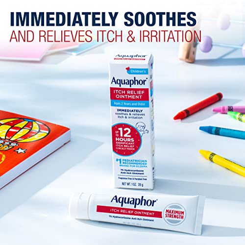Aquaphor Children's Itch Relief Ointment, 1% Hydrocortisone Anti Itch Ointment for Skin Irritation, Insect Bites, Psoriasis, Skin Rashes Eczema & Poison Ivy, Fragrance Free, 1 Oz Tube, Pack of 2 1 Ounce (Pack of 2)