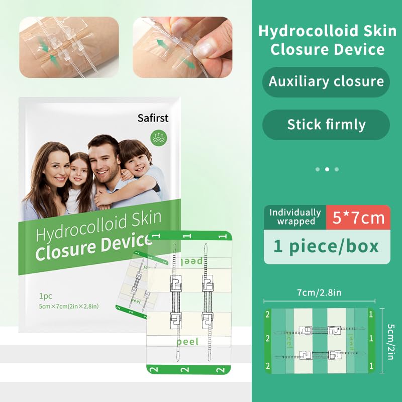 Hydrocolloid Wound Zipper Wound Closure Strips Zip Stitch Sutures Butterfly Bandaids Emergency Laceration Closure Kit for Lacerations Incisions Cuts（5x7cm）