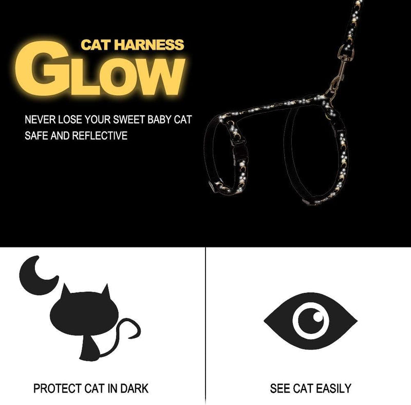 Cat harness with leash adjustable reflective harness for cat escape-proof chest strap with safety buckle cat harness for walks cat vest black for medium and large kittens black with star - BeesActive Australia