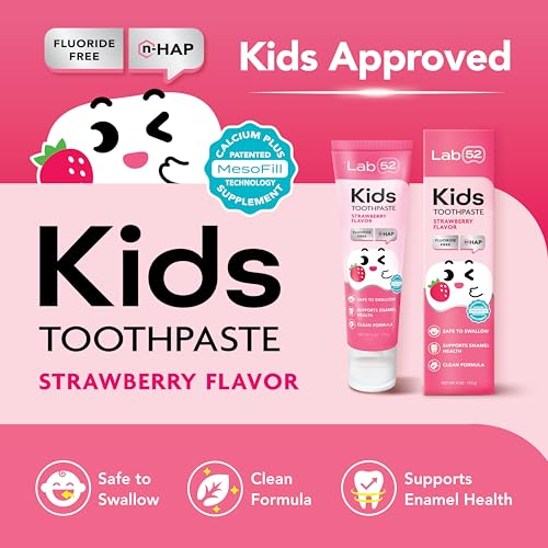 LAB52 Kids Oral Spray and Fluoride Free Kids Toothpaste for Toddler Children, Helps Build Brushing Habits, Supports Enamel Health, Safe if Swallowed, Xylitol Strawberry Spray and Strawberry Toothpaste