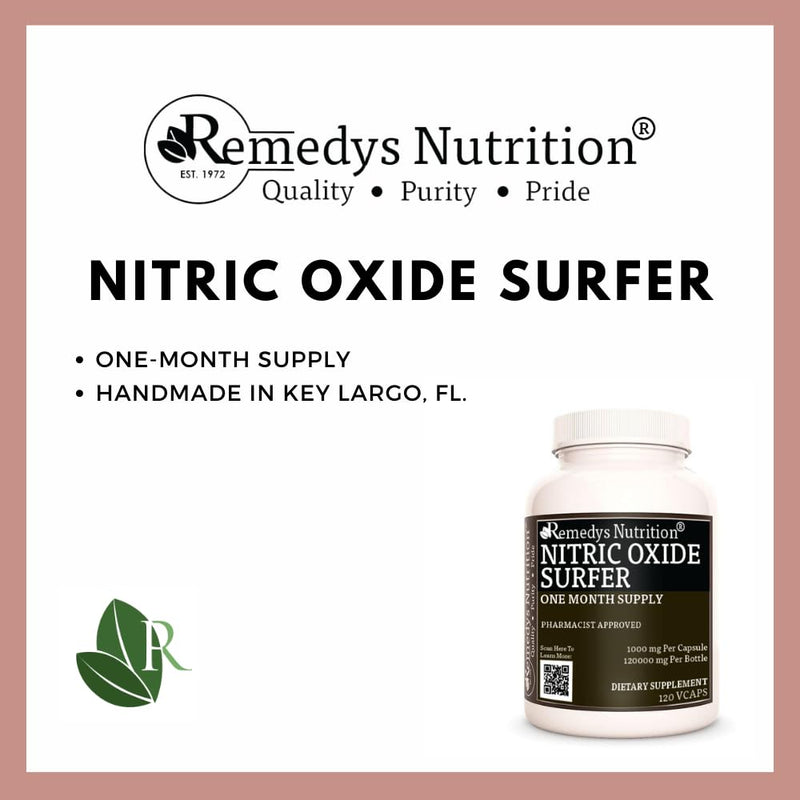 Remedy's nutrition Nitric Oxide Surfer 1,000mg Vegan Capsules Dietary Supplement - Non-GMO, Gluten Free, Dairy Free - One Month Supply (120 Count) - BeesActive Australia