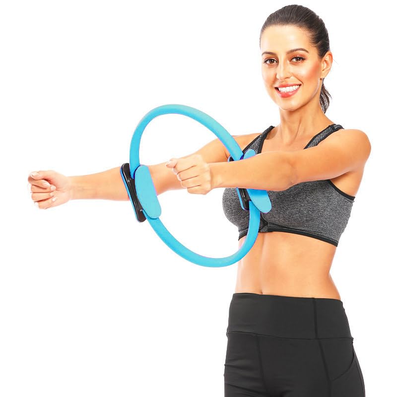 Pro Impact Pilates Ring Fitness Circle - Exercise Resistance Equipment for Body Sculpting - Yoga Training Toning Thighs, Legs - Core Strength - Lightweight & Portable - Non-Slip Pilates Equipment Blue