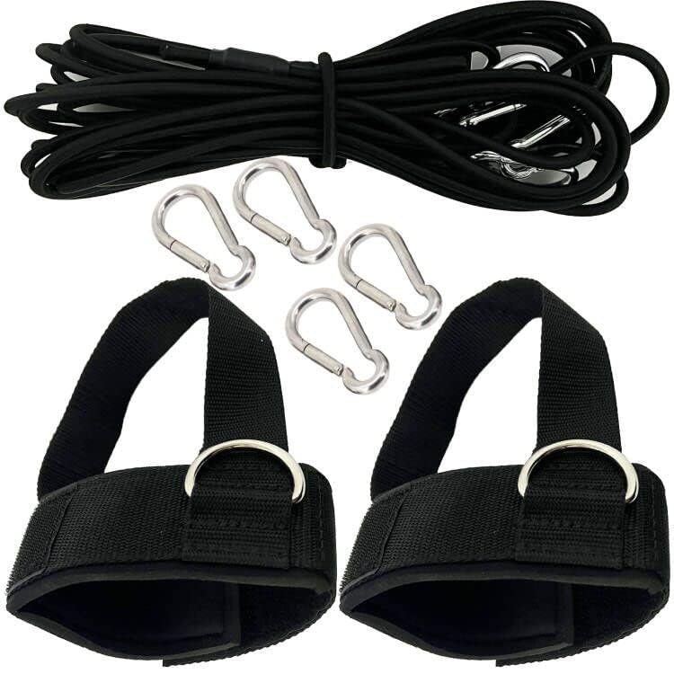 Swim Ankle Straps, Tether, Bungees Belt - Stationary Swimmer Training Leash for Smaller Pools - With 4 Bungee Rope, Metal Buckle