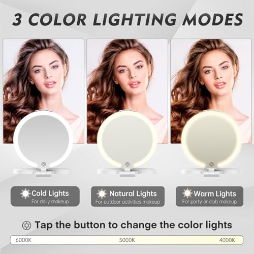 FUNTOUCH 7" Rechargeable Travel Makeup Mirror 30X Magnifying (White+Felt) White B