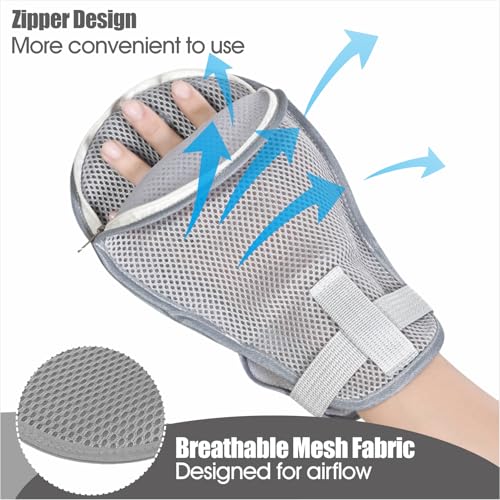 Hand Protection Mittens for Elderly Patients - Soft Padded Gloves for Dementia, Alzheimer’s, Unconscious Care, Anti Scratch Safety Gloves for Skin Coverage and Daily Care, 1 Pair (Zipper, Grey) Zipper