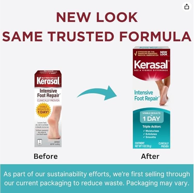 Kerasal Intensive Foot Repair Skin Healing Ointment for Cracked Heels and Dry Feet 1 oz , 2 Count, (Pack of 2) 1 Ounce (Pack of 2) Intensive Foot Repair (Twin Pack)