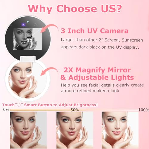 UV Camera for Sunscreen Test with 2X Magnifying Vanity Mirror 3.8 Inch White