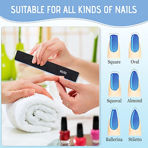 12 Pcs Professional Nail Files, 60/60 Grit Nail Files for Acrylic Nails Gel Nails, Double Sided Emery Board for Nails, Reusable & Washable Coarse Nail File for Home and Salon Use 60/60 Grit for False Nails