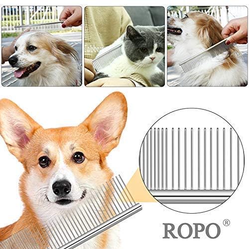 CWXZSTM Pet Steel Combs Dog Cat Comb Tool for Removing Matted Fur - Pet Dematting Comb with Rounded Teeth and Non-Slip Grip Handle - Prevents Knots and Mats for Long and Short Haired Pets,6.5IN/7.4IN - BeesActive Australia