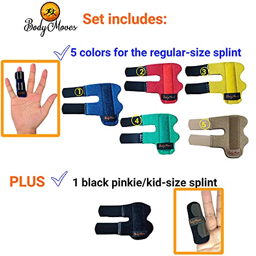 BodyMoves 5 Finger Splints plus 1 pinkie/kid splint (with Black Pinkie) with Black Pinkie