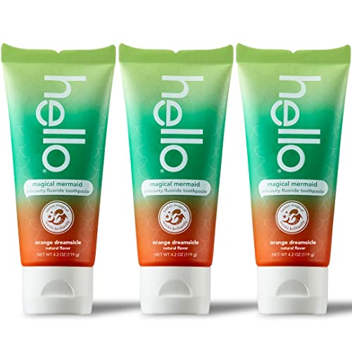 hello Dragon Dazzle Blue Raspberry and Mermaid Orange Dreamsicle Kids Toothpaste with Fluoride, Ages 2+, Pack of 3, 4.2 OZ Tubes (6 Total)