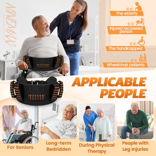 NINEMAX Gait Belt with 7 Handles, Adjustable Transfer Belt for Seniors Orange