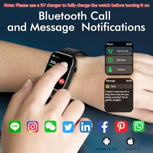 Smart Watch for Android iPhone, 1.9" Fitness Tracker with (Answer/Make Calls) IP 67 Waterproof Sport Digital Watches, Blood Pressure Heart Rate Monitor Step Counter Sleep Tracker Black