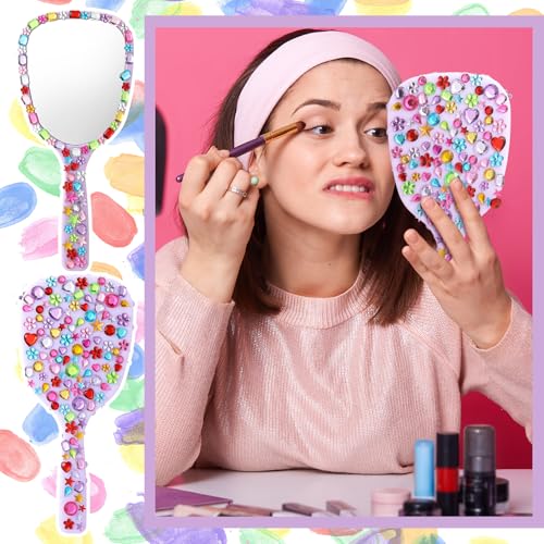 Wonderjune 24 Pcs Hand Mirror Craft Kit for Girl, Back to School Party Gift