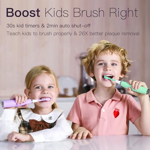 Kids Electric Toothbrushes Toddlers Rechargeable, 6 Heads, Ages 2-12 Purple