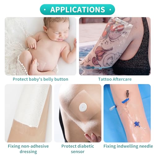 Dimora Waterproof Transparent Film Dressing, Clear Bandage Tape for Wound Care, Adhesive Post Surgical Cover Pad，for IV Shield, Tattoo Aftercare, Shower Protector 4x4 3/4 inch 100 Packs 4"x 4.75"(100 PCS)