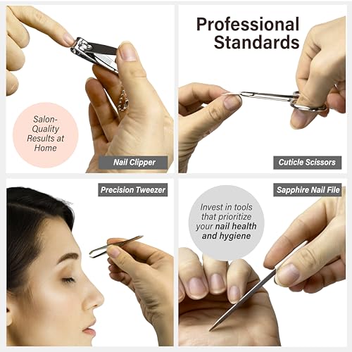 Solingen Manicure & Pedicure Set, Men Women Finger and Toe Nail Clippers Set Professional Manicure Pedicure Kit, Stainless Stell, Eyebrow Tweezers, Scissors, Sapphire Nail File with Travel Case Black