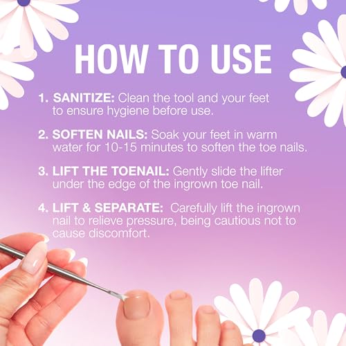 Flowery Ingrown Toenail Lifter - Stainless Steel Ingrown Toenail Tool, Dual-Ended Design with Lifter & Spatula, Nail Cleaner, Pedicure Tool