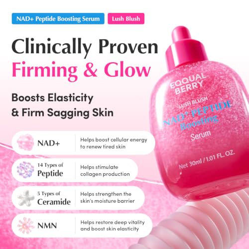 EQQUALBERRY NAD+ Peptide Boosting Serum | 14 Peptide Serum for Face, Neck & Body | Vegan Collagen & Pink Serum for Anti-Aging, Firming & Lifting | Korean Skincare (1.01 oz / 30ml) 1.01 Fl Oz (Pack of 1)
